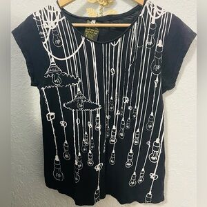 Black Graphic Tee with White Light Bulb Design by PEEL